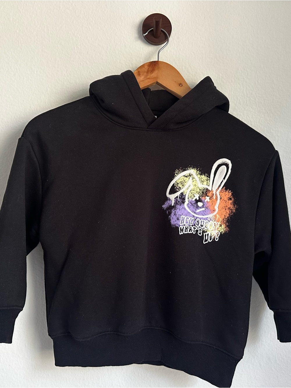 Zara Kids Black Graffiti Bunny Graphic Hoodie 6 (116)